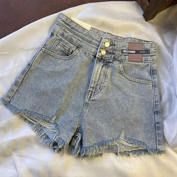 Дънкови шорти с двойна катарама Label Jeans Shorts Дамски панталони с широки дупки с висока талия Тънки A- label Ultra Short Spicy Girl Hot Pants Summer