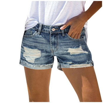 Летни дамски панталони Дънки Pure Color Hole Free Fft Denim Shorts Old Broken Style Denim Jeans Pantalones De Mujer Джинсы Женски