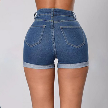 Къси панталони SkinnyJeans Дамски лято 2023 Мини горещи къси дънки с висока талия Навити тесни дамски дънкови шорти Pantalones Cortos