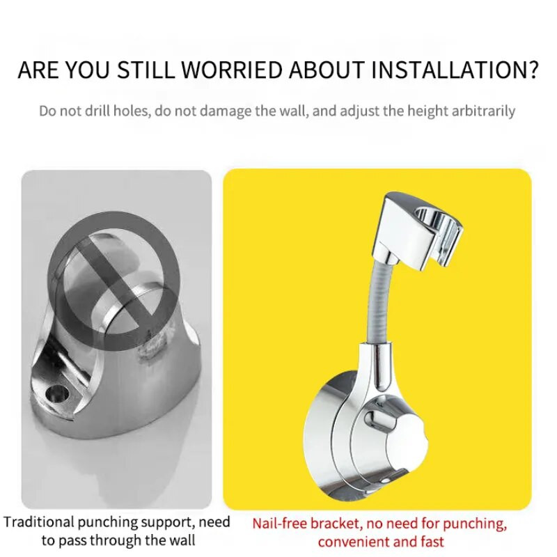 Siurbimo puodelio dušo laikiklis Reguliuojamas dušo galvutės laikiklio antgalis Rankinis laikiklis Be smūgio kelių kampų besisukantis dušo laikiklis