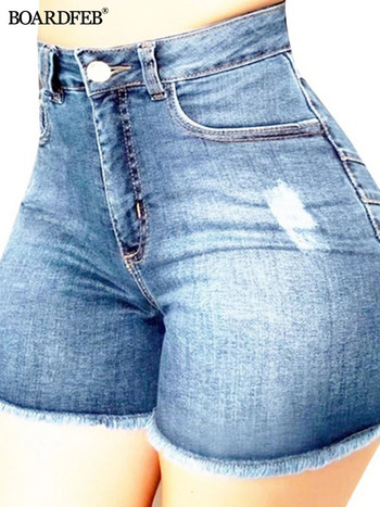 Дамски счупени дънкови къси панталони Дамски ежедневни къси панталони с висока талия Разтегливи скъсани дънки Къси панталони Дамски летни къси панталони Slim Fit Shorts