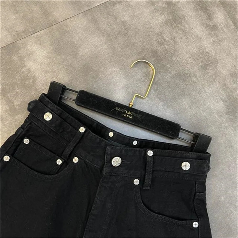 Ljetne traper hlače s visokim strukom s kićankama Streetwear Nove gotičke jeans kratke hlače s korejskim križnim printom za žene Ležerne crne kratke hlače