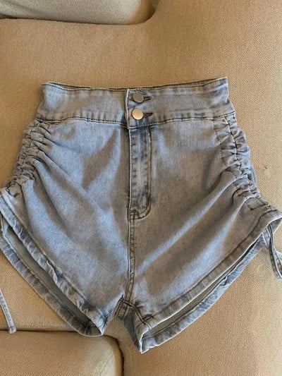 Zoki Sexy Shirring uske traper kratke hlače Ženske modne korejske ležerne kratke hlače s visokim strukom Ljetne kratke hlače s dugmadima Harajuku kratke hlače Novo