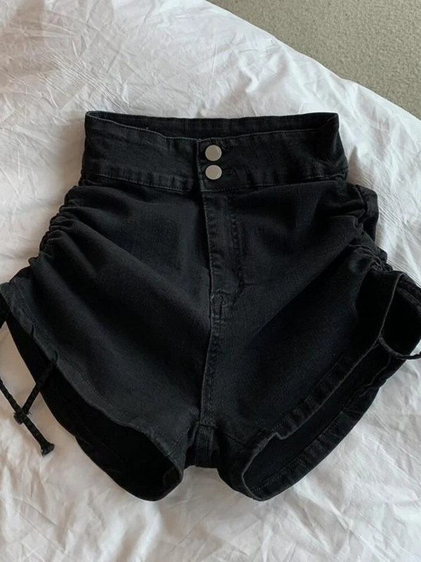 Zoki Sexy Shirring uske traper kratke hlače Ženske modne korejske ležerne kratke hlače s visokim strukom Ljetne kratke hlače s dugmadima Harajuku kratke hlače Novo