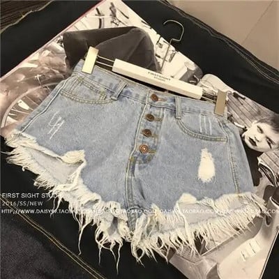 Slomljene traper kratke hlače visokog struka s resicama Ženske ljetne korejske verzije Raw Edge Široke nogavice Opuštene široke jeans kratke hlače velikih veličina Ženske