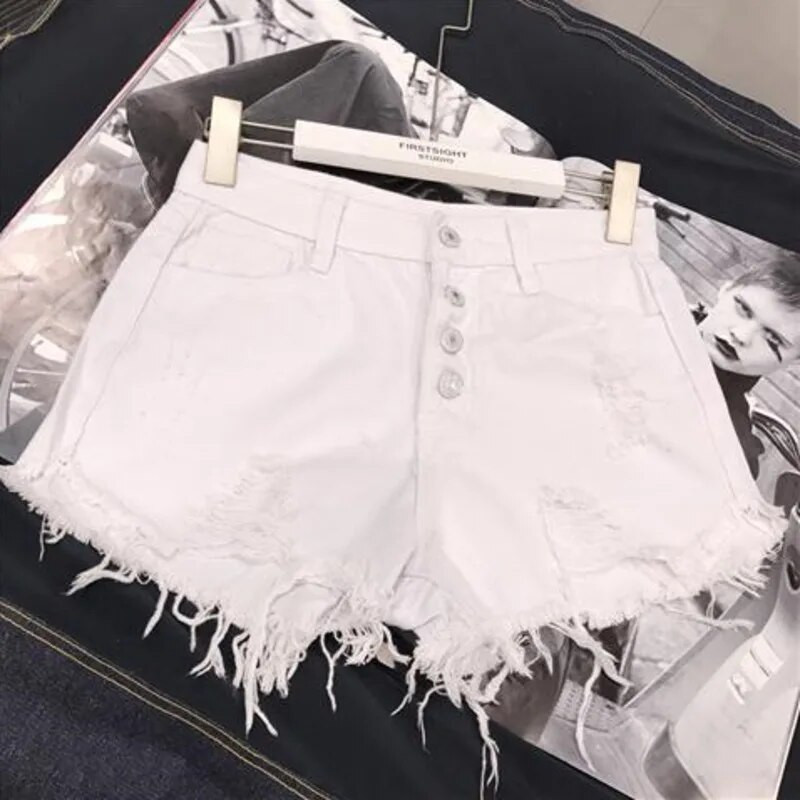 Slomljene traper kratke hlače visokog struka s resicama Ženske ljetne korejske verzije Raw Edge Široke nogavice Opuštene široke jeans kratke hlače velikih veličina Ženske