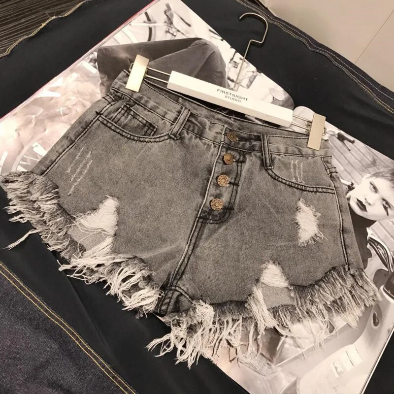 Slomljene traper kratke hlače visokog struka s resicama Ženske ljetne korejske verzije Raw Edge Široke nogavice Opuštene široke jeans kratke hlače velikih veličina Ženske