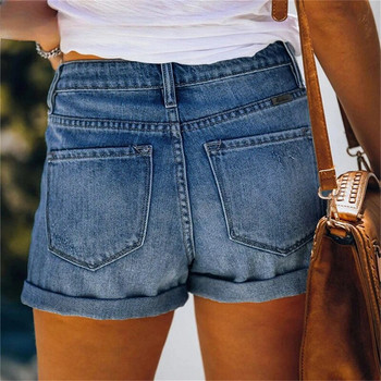 Нова дамска мода Скъсани навити дънкови шорти с висока талия Ретро летни ежедневни къси дънки с джоб Дамски къси панталони