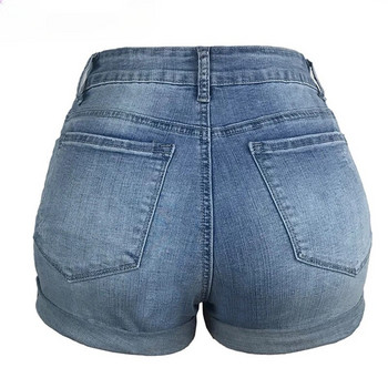 Нова дамска мода Скъсани навити дънкови шорти с висока талия Ретро летни ежедневни къси дънки с джоб Дамски къси панталони