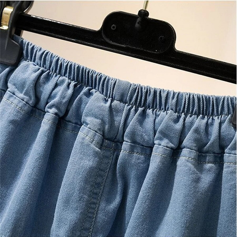 Nedideli 4xl siuvinėti šortai Baggy Jeans Moteriški suvarstomi Pantalones Cortos elastingi aukštu juosmeniu plačiomis kojomis džinsinės kelnės Vaquero Short