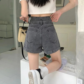 Xpqbb 2023 Летни сини дънкови къси панталони за жени Корейски модни къси панталони с висока талия Дамски универсални ежедневни свободни къси дънки Дамски