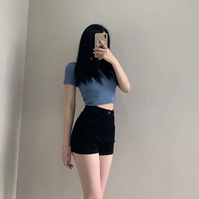 Ženske traper kratke hlače Ljeto Harajuku Elastične jean kratke hlače visokog struka Seksi uske ležerne modne hlače širokih nogavica u korejskom stilu