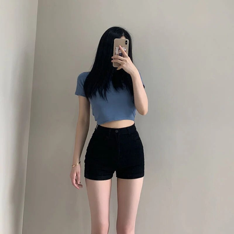 Ženske traper kratke hlače Ljeto Harajuku Elastične jean kratke hlače visokog struka Seksi uske ležerne modne hlače širokih nogavica u korejskom stilu