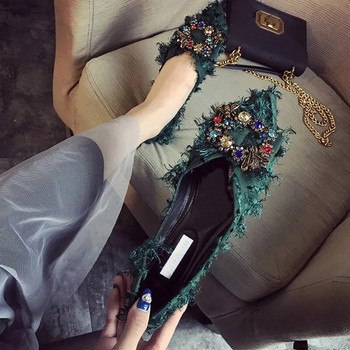 Comemore Rhinestone Casual Female 2023 Νέο Καλοκαιρινό Μυτερό Flats Slip σε Luxury Woman Loafers Γυναικεία κομψά φλατ φόρεμα χαμηλά παπούτσια