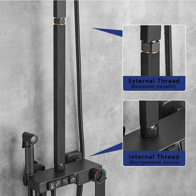 Pikendustoru dušisegisti ekstra pikendatav toru, must, kuldne universaalliidese pikendustorud, ümmargused, kandilised, duširiba, 30/40 cm