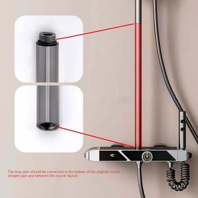 30 cm apvalus dušo ilgintuvas iš nerūdijančio plieno pilkos spalvos dušo strypo universalus itin paaukštintas prailginamasis vamzdis vonios kambario priedai