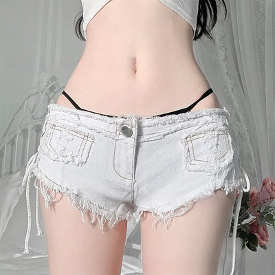 Pantaloni scurți din denim rupti de vară, cu șireturi, pantaloni fierbinți, pantaloni scurți de club de noapte, sexy, scurti, pentru femei