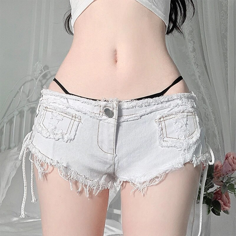 Pantaloni scurți din denim rupti de vară, cu șireturi, pantaloni fierbinți, pantaloni scurți de club de noapte, sexy, scurti, pentru femei