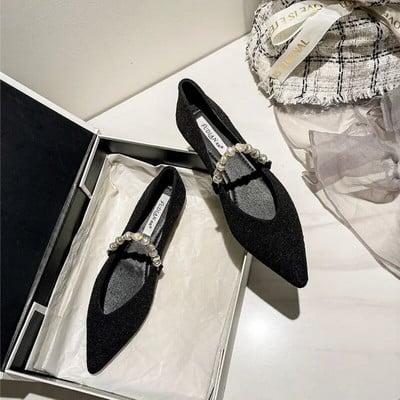 Smailūs batai, moteriški plokščiadugniai 023 nauji rudeniniai ir žieminiai batai pavasariui ir rudeniui minkštu dugnu juodi keturių sezonų priemiestiniai batai