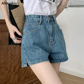 Džinsu šorti Sievietes, izmazgātas, nomāktas, vecas, vintage, vasaras, visas spēles ar augstu vidukli Ikdienas korejiešu stilā šiks Шорты Женские Летние