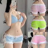 8572#Νέο σέξι Χαμηλόμεση διάτρητο Fun Strap Bar Night Club Υψηλή ελαστική καλοκαιρινή μόδα τζιν σορτς Γυναικεία τζιν