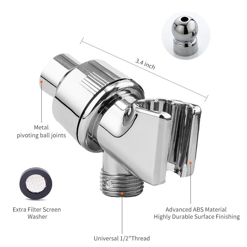 Ručni držač za glavu tuša Podesivi nosač s okretnom kuglom Univerzalni nosač Chrome Srebrni kupaonski pribor