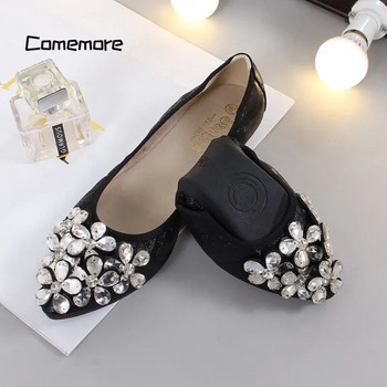 Модни дамски плоски обувки Comemore, луксозни сандали, летни обувки за жени, кристали, мека подметка, удобни дамски черни обувки 2023 г.