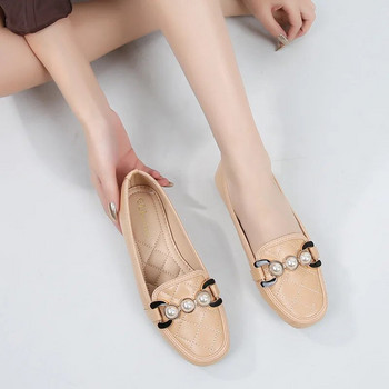 2024 Νέα Luxury Spring Woman Κομψά τετράγωνα δάχτυλα casual soft flats Kawaii Barefoot μεταλλικά γυναικεία μαργαριτάρια Loafers παπούτσια