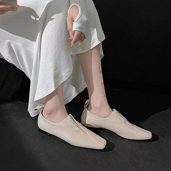 Плоски единични обувки за жени 2023 Есенни прости квадратни глави Мека кожа Меки подметки с малки кожени обувки Мокасини с приплъзване