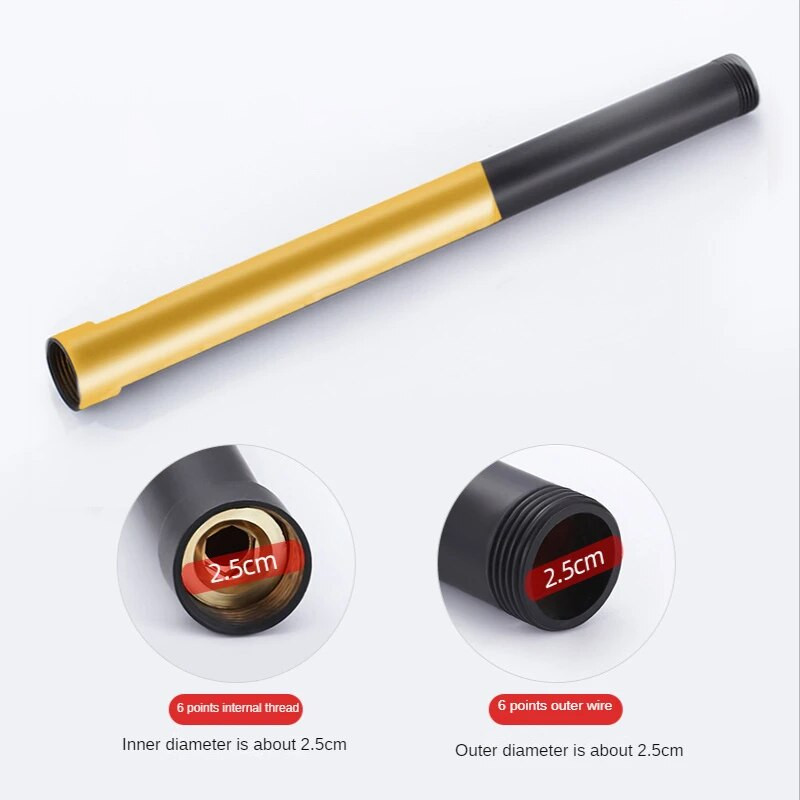 Juodas dušo prailginimo vamzdis Dušo jungtis Kėlimo strypo paaukštinimas Kvadratinis apvalus stumdomas strypo priedai Vonios kambario priedai