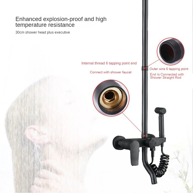 Juodas dušo prailginimo vamzdis Dušo jungtis Kėlimo strypo paaukštinimas Kvadratinis apvalus stumdomas strypo priedai Vonios kambario priedai