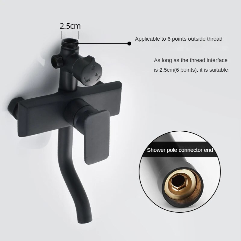 Juodas dušo prailginimo vamzdis Dušo jungtis Kėlimo strypo paaukštinimas Kvadratinis apvalus stumdomas strypo priedai Vonios kambario priedai