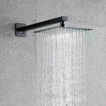 Скрита монтирана на стена вградена щанга за душ, черна галванично покрита квадратна тръба, кръгла щанга, 40 аксесоари за плъзгащи се пръти за душ