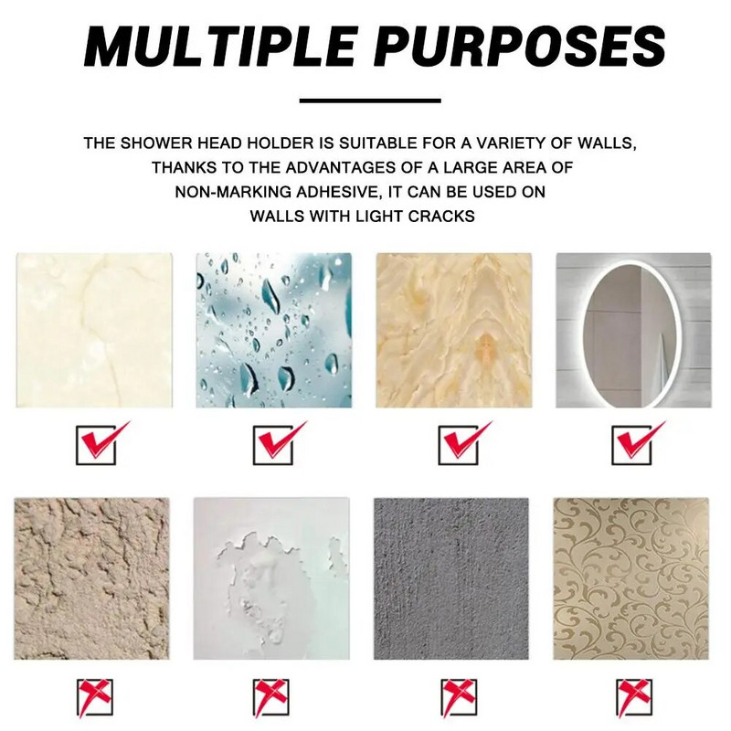 Držač glave tuša Zidni ljepljivi držač glave tuša Podesivi ručni nosač glave tuša za kupaonski pribor