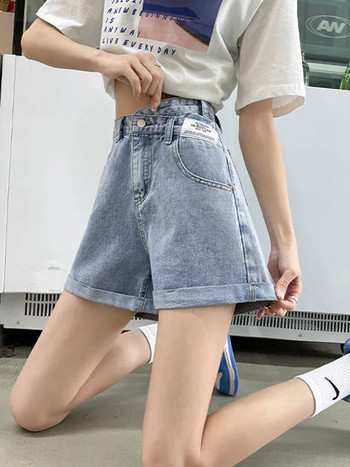 Zoki Design Дамски дънкови къси панталони с букви Harajuku Ежедневни винтидж къси панталони, летни корейски къси дънки с висока талия