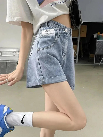 Zoki Design Дамски дънкови къси панталони с букви Harajuku Ежедневни винтидж къси панталони, летни корейски къси дънки с висока талия