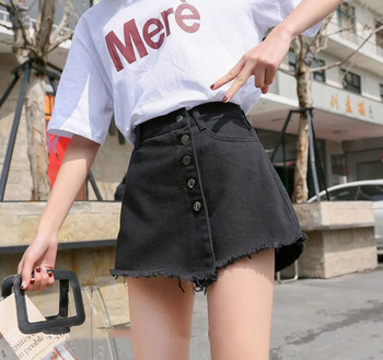 Дамски къси широки къси панталони за жени, които да носят широка пола-кюлот Офис работа Деним Свободни дънки Класически младежки еластични XL