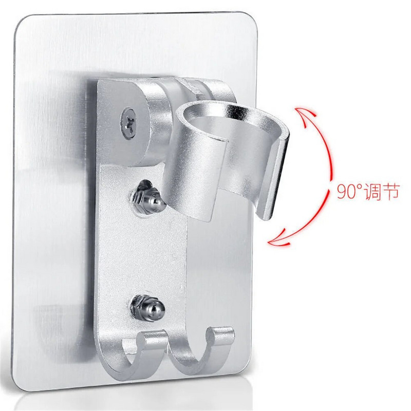 Kupaonski aluminijski držač za glavu tuša s 2 kuke, dvostruka ugradnja, samoljepljivi otporan na hrđu, podesiv bez bušenja, držač za tuš