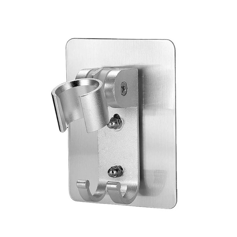 Kupaonski aluminijski držač za glavu tuša s 2 kuke, dvostruka ugradnja, samoljepljivi otporan na hrđu, podesiv bez bušenja, držač za tuš