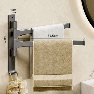 Držač ručnika koji se može okretati za 180° Svemirski aluminijski vješalica za ručnike za tuš kabinu Višenamjenski organizator za pohranu kupaonskog pribora