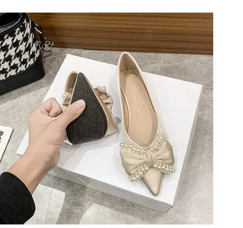 2024 Fashion Woman Κομψά παπούτσια με μυτερά δάχτυλα 1 εκατοστών ίσια παπούτσια Bling γυναικεία μαργαριταρένια μαλακά παπούτσια βάρκας μεγάλου μεγέθους