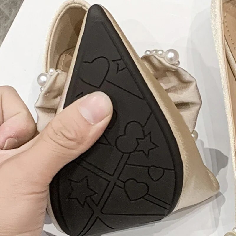 2024. Modne ženske elegantne cipele sa šiljatim prstima, slatke cipele na ravne ravnice od 1 cm, blistave ravne cipele s mašnom, ženske mekane cipele s bisernim nizom, velike veličine