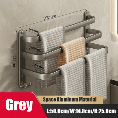 Zidni stalak za ručnike Grey Space Aluminijski držač za tuš kabinu Vješalica za ručnike Višeslojna šipka za ručnike Kupaonski pribor