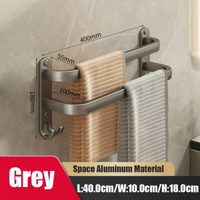Zidni stalak za ručnike Grey Space Aluminijski držač za tuš kabinu Vješalica za ručnike Višeslojna šipka za ručnike Kupaonski pribor