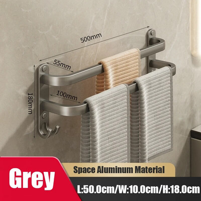 Zidni stalak za ručnike Grey Space Aluminijski držač za tuš kabinu Vješalica za ručnike Višeslojna šipka za ručnike Kupaonski pribor