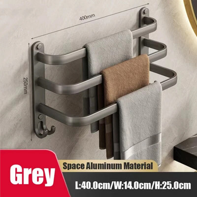 Zidni stalak za ručnike Grey Space Aluminijski držač za tuš kabinu Vješalica za ručnike Višeslojna šipka za ručnike Kupaonski pribor