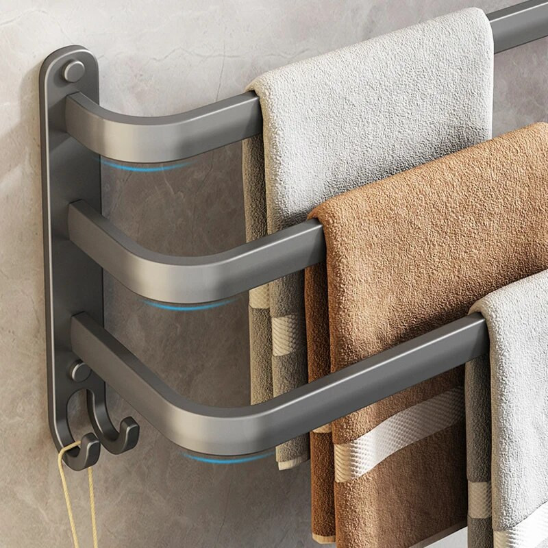 Zidni stalak za ručnike Grey Space Aluminijski držač za tuš kabinu Vješalica za ručnike Višeslojna šipka za ručnike Kupaonski pribor