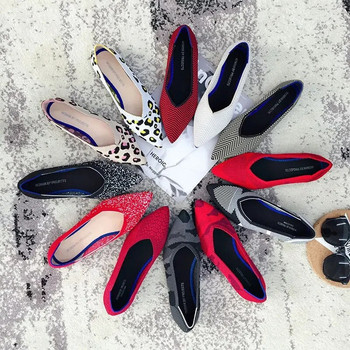 Луксозни дамски плоски обувки Обувки за плетене Дамски балетни обувки Модни мокасини Заострени приплъзващи се обувки с леопардов принт Дишащи обувки тип лодка