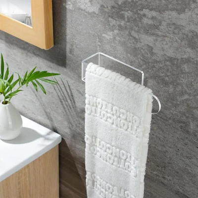 Suport pentru prosoape acrilic transparent pentru baie Suport pentru toaletă cu perforare gratuită Bară pentru prosoape pentru baie cu un singur stâlp Tijă de suspendare