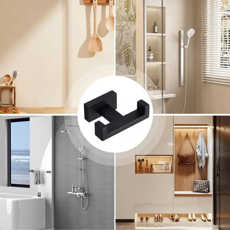 Rozsdamentes acél kampó nélküli lyukasztó dupla alakú kampó konyhai fürdőszobai szekrény ajtóhoz Hátsó típusa kabát törülköző akasztó